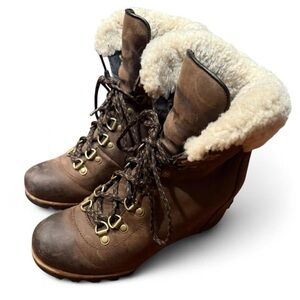 Y2K Sorel Faux Fur Shearling Wedge Sneakers